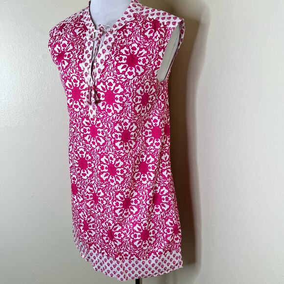 Vineyard Vines Tunic Dress XS Pink Peasant Shift Block Print Mini V-Neck Cotton - Picture 3 of 10